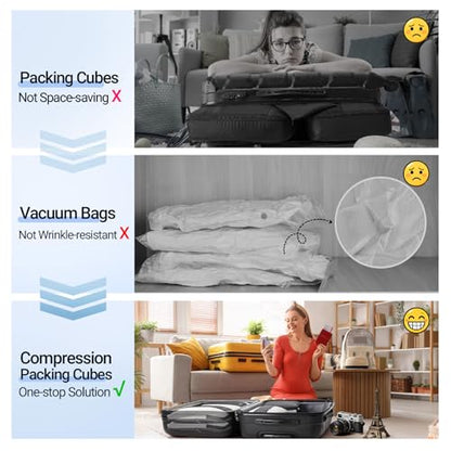 OlarHike 8 Set Compression Packing Cubes for Travel Essentials,Compressible Expandable Space Saver Bags for Organizing Clothes,Luggage Suitcase Garment Bags with Over 1000 pcs Mesh Holes(Black) - color: Black