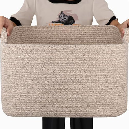 65L Large Woven Blanket Basket for Living Room, 19.7"x15.7"x11.8" - color: Brown, size: 19.7"x15.7"x11.8"
