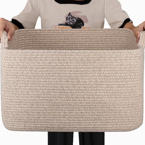 65L Large Woven Blanket Basket for Living Room, 19.7"x15.7"x11.8" - color: Brown, size: 19.7"x15.7"x11.8"