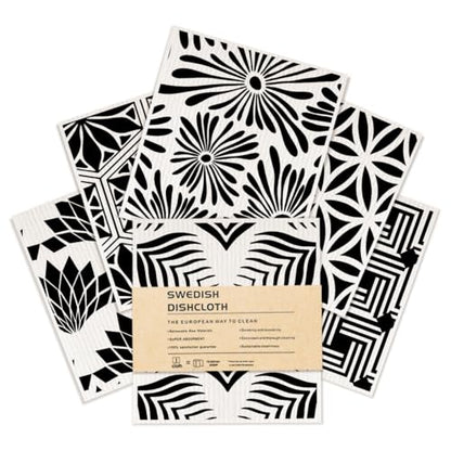6 Pack Swedish Dishcloths Black White Geometric Kitchen Towels 02 - color: Multi 1529