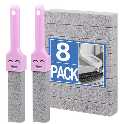 Herda 8-Pack Pumice Stone Scouring Stick with 2 Universal Handles, Pumice Stone for Cleaning Stove, Toilet, Tub, Grill, Swimming Pool, Sink, Removes Hard Water Rings, Calcium Deposits, Rust Buildup - size: 8 Count (Pack of 1)