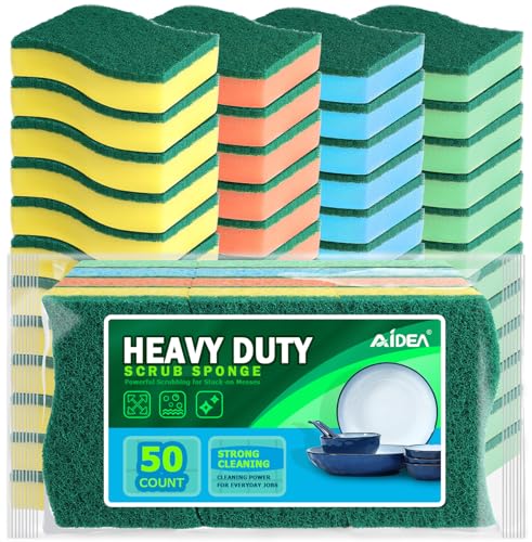 AIDEA Sponges Kitchen, 50 PK Heavy Duty Dish Sponge Kitchen, Scrub Sponges - style: Multicolor-S Shape