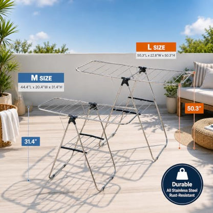TRESBELLE Stainless Steel Clothes Drying Rack,Foldable Laundry Dryer,Size M - size: Medium