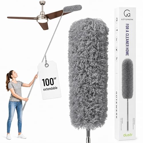 Gütewerk Cobweb Duster with 100" Extension Pole, 360° Bendable, Green - color: Gray, size: up to 100 inch