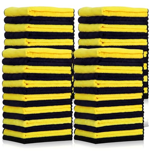 Tallew 60 Pcs Microfiber Towels Bulk Car Drying Cloth, Black, Yellow - color: Black,yellow
