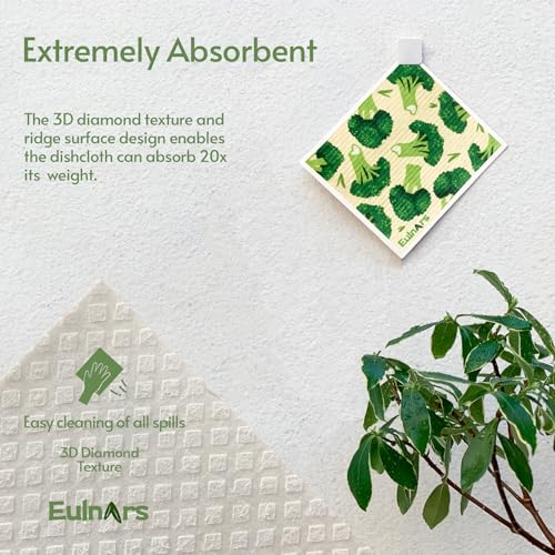 Eulnars Reusable Paper Towels, Swedish Dishcloths for Kitchen 8-Pack, Non-Scratch Swedish Dish Towels, Super Absorbent Cellulose Dish Cloths, No Odor Dish Rags - color: Vegetable