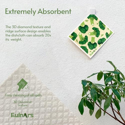 Eulnars Reusable Paper Towels, Swedish Dishcloths for Kitchen 8-Pack, Non-Scratch Swedish Dish Towels, Super Absorbent Cellulose Dish Cloths, No Odor Dish Rags - color: Vegetable