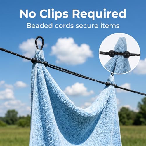 Ymapinc Travel Clothes Line, 9.8Ft 12 Beads Portable Clothesline, Non-Slip Laundry Line, Outdoor Camping Gear for Hotel Room Cruise Ship Backpacking Essentials