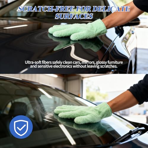 Microfiber Gloves,Microfiber Dusting Gloves for Plants and House Cleaning, Reusable Cleaning Gloves - color: Cyan&green Yellow