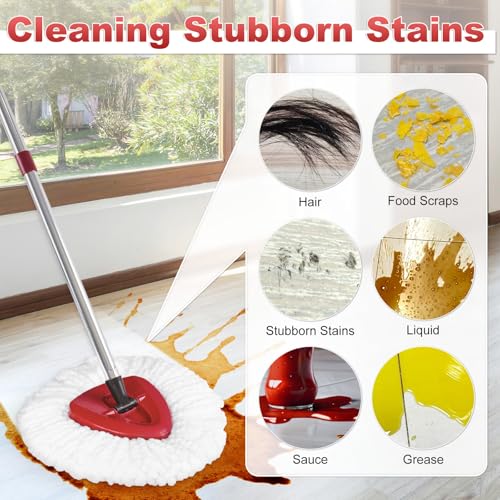 Mop Head Replacement, Base, Mop Handle for Ocedar EasyWring 1-Tank System, 2 Microfiber Mop Refills, Extendable Length 30-59" Mop Handle, Base and Scrubber for All Hard-surfaced Floor - color: White (1-tank) - 2 Heads, 1 Mop Handle, 1 Base, 1 Scrubber