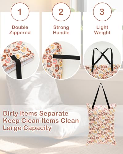ALVA ALVABABY 2 Pack Large Wet Dry Bag Waterproof Hanging Cloth Diaper with Double Zippered Pockets 25x18 inches 2HL03 - color: Small Colorful Flowers and White Prints