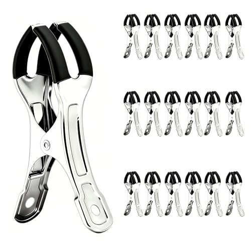 18 Pack 3.35 * 1.57 Inch Stainless Steel Clips, Multi-Purpose Clothespins for Laundry & Towels - color: Black