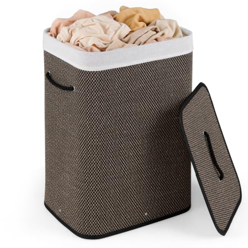 Giantex Bamboo Laundry Hamper with Lid, Removable Liner & Portable Handles - color: Dark Taupe