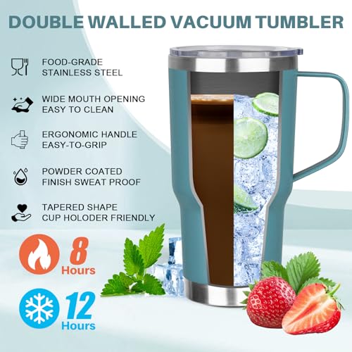 30 oz Tumbler with Handle, Stainless Steel Insulated Tumbler with Lid and Straw, Double Wall Vacuum Coffee Mug Tumbler, Insulated Coffee Thermal Cup for Cold and Hot (Maya Blue) - color: Maya Blue, size: 30 Ounces