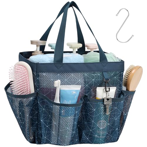 Mesh Shower Caddy Portable - 8 Pockets, S-Hook, Shower Bag for Dorm Camping - color: Starlight Navy, size: L (Classic Dorm Caddy)