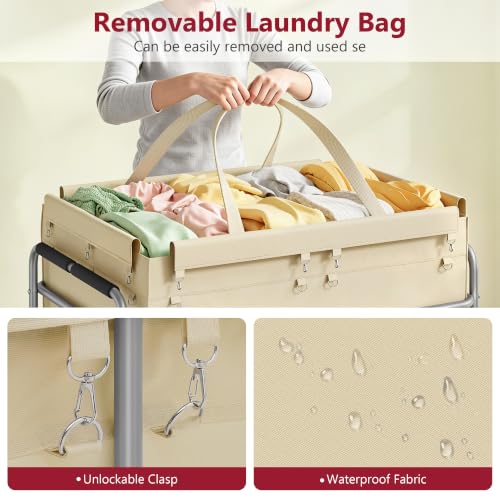 Tajsoon Large Laundry Cart with Wheels 450L, Large Laundry Basket, Kahki - color: Khaki, size: 1 Bag