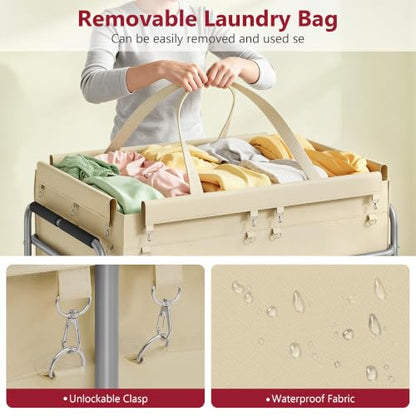 Tajsoon Large Laundry Cart with Wheels 450L, Large Laundry Basket, Kahki - color: Khaki, size: 1 Bag
