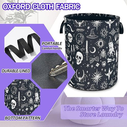 Witch Skull Gothic Laundry Basket Foldable Oxford Cloth Hamper 18.9x16.5 In - color: Witch Gothic