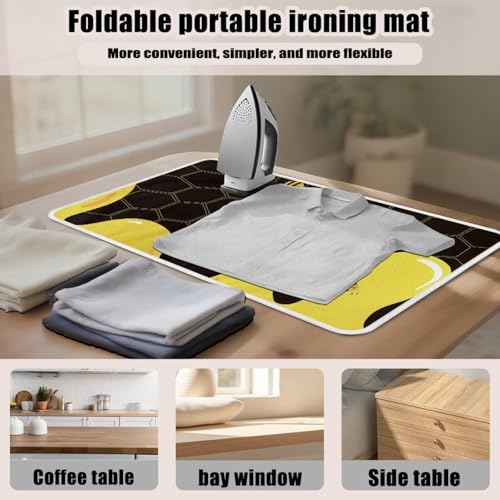 Cute Ironing Mat for Table top Washer,Dryer,Countertop,Bee Portable Iron Pad Blanket for Washer Dryer Countertop Travel 32 x 16 Inch Small Ironing Pads,Yellow - color: Bees