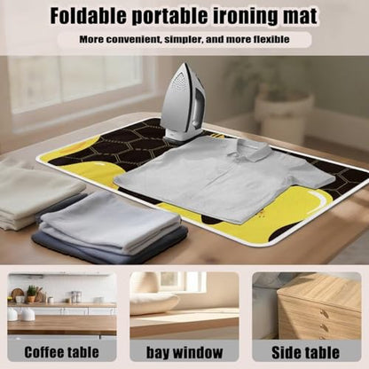 Cute Ironing Mat for Table top Washer,Dryer,Countertop,Bee Portable Iron Pad Blanket for Washer Dryer Countertop Travel 32 x 16 Inch Small Ironing Pads,Yellow - color: Bees