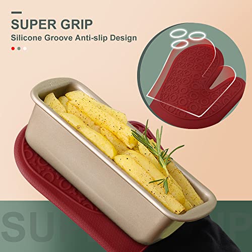 Silicone Oven Mitts - 14.6" Heat Resistant Oven Gloves for Baking, Cooking - color: Red & Black, size: 14.6in Oven Mitts