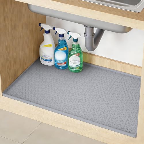 TRZZ Waterproof Under Sink Mat, 34"x22", Drip Tray Shelf Liner, Grey (Pack of 20) - color: Gray, size: 22"W x 34"L (Pack of 20)