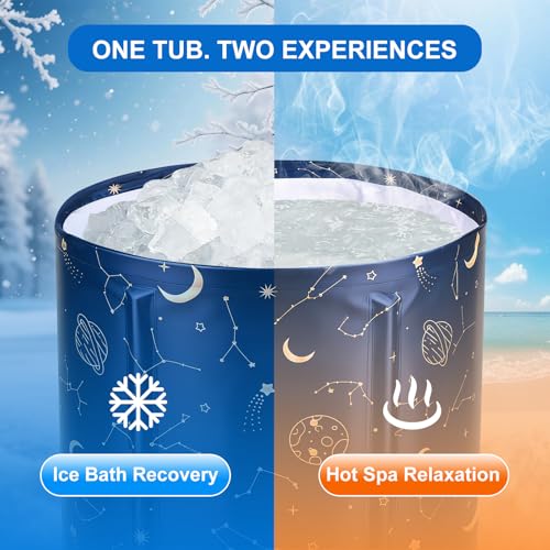 Portable Foldable Bathtub, Collapsible Adult Bath Tub for Hot SPA and Ice Bath, Space-Saving Storage, Durable PVC Material (Starry Sky A, 27inch) - color: Starry Sky A