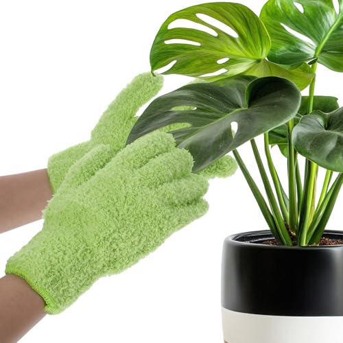 Microfiber Dusting Gloves for Plants, Cleaning Houseplants Gloves - color: Light Green
