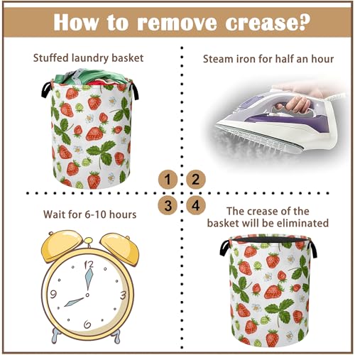 Strawberry Laundry Hamper,Collapsible Laundry Baskets,Flowers Leaf Dirty Clothes Baskets with Handles,Oxford Cloth Hamper for Bedroom,Bathroom,College Dorms, 16"x20" - color: Strawberry,Flowers Leaf