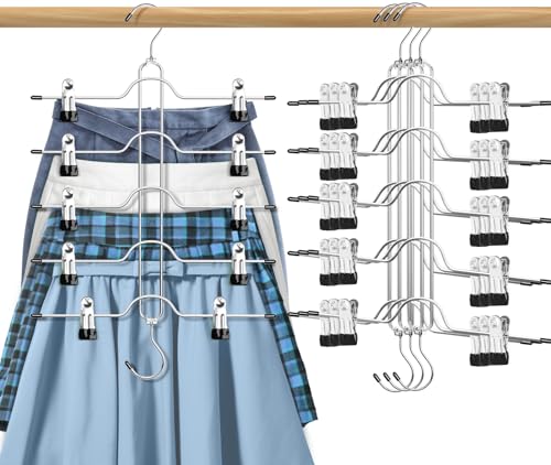 Skirt Hangers with Clips 5 Tier Space Saving Pants Hangers 4 Pack