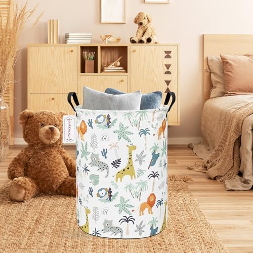 QUEENLALA Foldable Waterproof Round Fabric Laundry Basket Home, Animal - color: Round-Animal