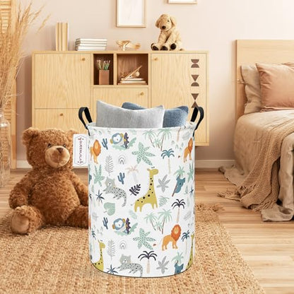 QUEENLALA Foldable Waterproof Round Fabric Laundry Basket Home, Animal - color: Round-Animal