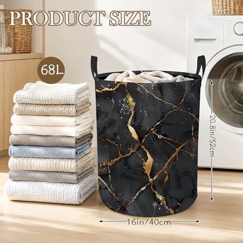 Black Marble Laundry Hamper, Gold Veins Laundry Baskets, Waterproof Oxford Cloth for Room/Bathroom/Bedroom/Dormitories 16x20.8 Inch - color: Black Marble