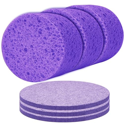 3-Pack Large Sponge, Kitchen Sponges, Handy Sponges, Cellulose Sponges, Dish Washing Sponge, Natural Sponge, Car Washing Sponge, Eco Friendly Sponge (Round, 4" X 4" X 2"), Purple - color: B-purple