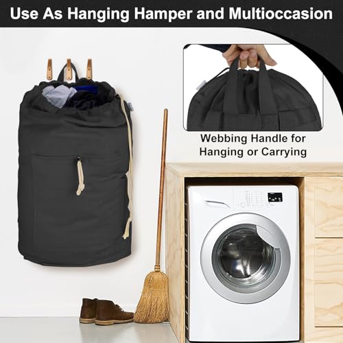 Laundry Bag Backpack, Canvas Laundry Bag with Straps & Drawstring, Black XL - color: Black, size: X-Large