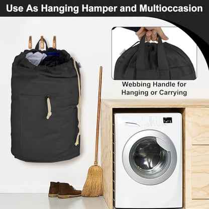 Laundry Bag Backpack, Canvas Laundry Bag with Straps & Drawstring, Black XL - color: Black, size: X-Large