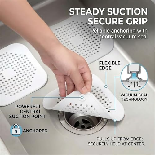 5.7 Inch Large Shower Drain Hair Catcher (2-Pack) - Silicone Square Flat Drain Cover, Fits 5" and 6" Standard Shower Drains, Extra Large Hair Catcher for Bathroom Bathtub & Kitchen Sink - White - color: White (2pcs)