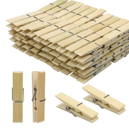 Natural Bamboo Clothespins 20-Pack Wooden Clothes Pins with Spring, 2.4 Inch Heavy Duty Rust Resistant Clips for Laundry, Crafts, Kitchen & Home Organization