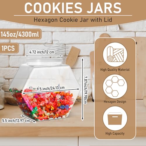 Uiifan Plastic Candy Jar with Lid Clear Hexagonal Fish Bowls,145 Oz - size: 145 oz
