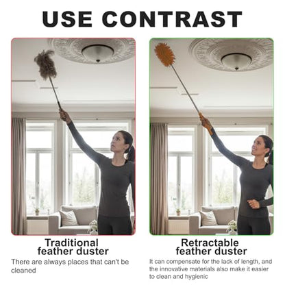 Microfiber Feather Duster with 29 in Telescoping Pole and Bendable Head for Ceiling Fans, Ceilings, Blinds, Furniture and Cars, Orange - color: Orange