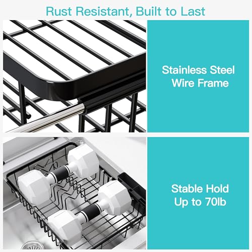 JASIWAY Black Dish Drying Rack Over the Sink with Utensil Holder - color: Black, size: For 12.5"-30"w Sink, Expandable