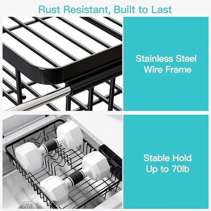 JASIWAY Black Dish Drying Rack Over the Sink with Utensil Holder - color: Black, size: For 12.5"-30"w Sink, Expandable
