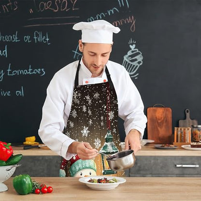 Cooking Aprons for Men and Women,Adjustable Bib Chef Apron with 2 Pockets, Soft and Durability Kitchen Apron - color: Christmas Cute Snowman Snowflake