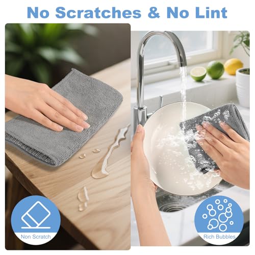 10pcs New Upgrade 2-Layer Microfiber Wire Dishcloth,Grey - color: 10pcs Grey