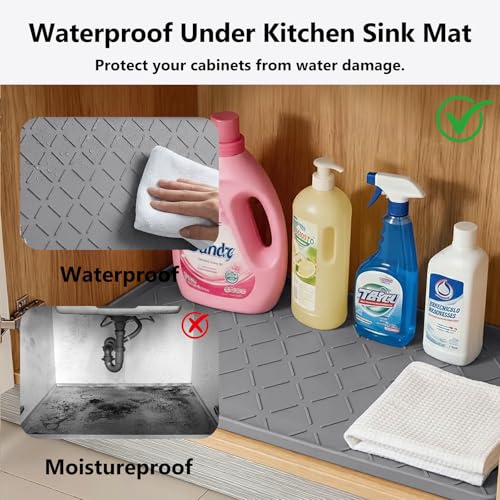 Mateeylife Under Sink Mat Kitchen Waterproof, Silicone Sink Tray 22"X19" - color: Dark Grey, size: 19"W x 22"L