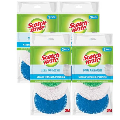 Scotch-Brite Non-Scratch Scouring Pads – Plastic Dish Scrubbers for Kitchen Cleaning, Safe on Non-Stick Cookware & Surfaces, Easy-Rinse Reusable Scrub Pads for Dishes and Pots, 12 Scrubbing Pads Pack - size: 12 Pack