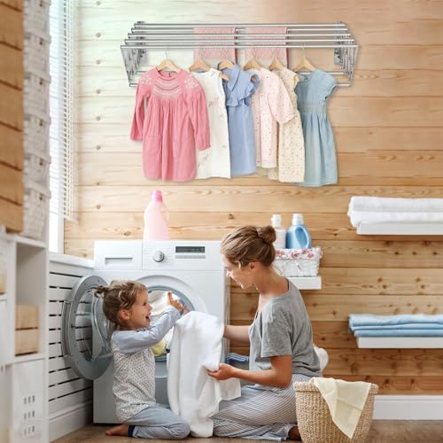XL-31.5" Wall Clothes Drying Rack, Retractable Mounted Rack Silver - color: Silver