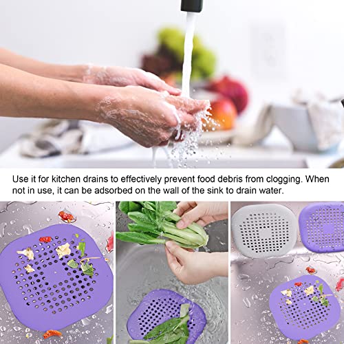 2 Pieces Shower Drain Hair Catcher Bathtub Stopper Home Drain Protectors Drain Cover with Sucker Water Trap Sink Cover for Bathroom Bathtub and Kitchen (Purple, Purple) - color: Purple,purple