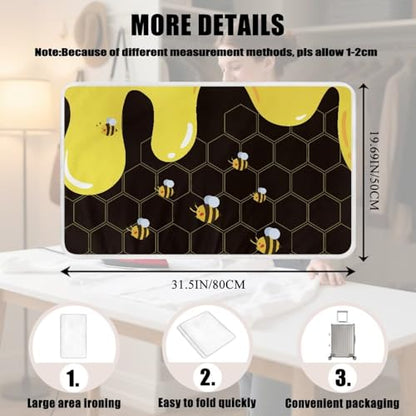 Cute Ironing Mat for Table top Washer,Dryer,Countertop,Bee Portable Iron Pad Blanket for Washer Dryer Countertop Travel 32 x 16 Inch Small Ironing Pads,Yellow - color: Bees
