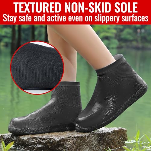 Rain Shoe Covers Waterproof Reusable Galoshes Overshoes - color: Black, size: Medium